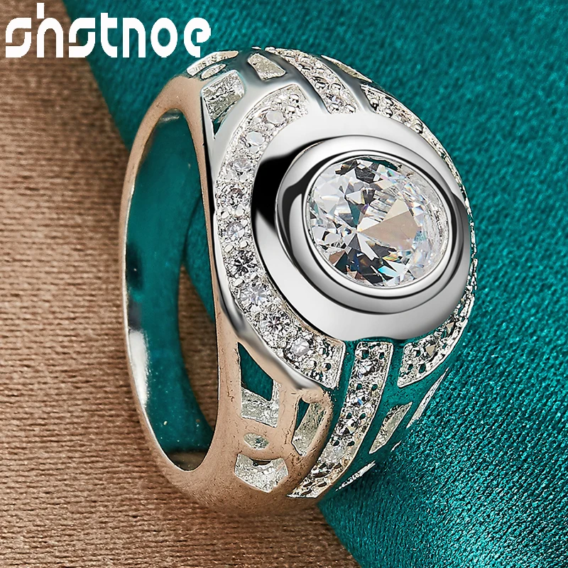 SHSTONE 925 Sterling Silver Retro Oval Zircon Crystal Rings For Women Engagement Wedding Birthday Party Fashion Jewelry Gifts