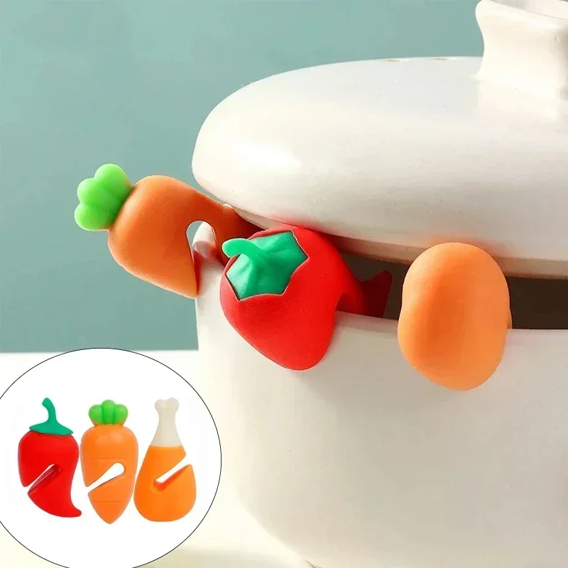 

3/1Pcs Silicone Pot Lid Holder Carrot Shape Heat-resistant Anti-Overflow Stoppers Anti-spill Rack Creative Kitchen Gadgets Tools