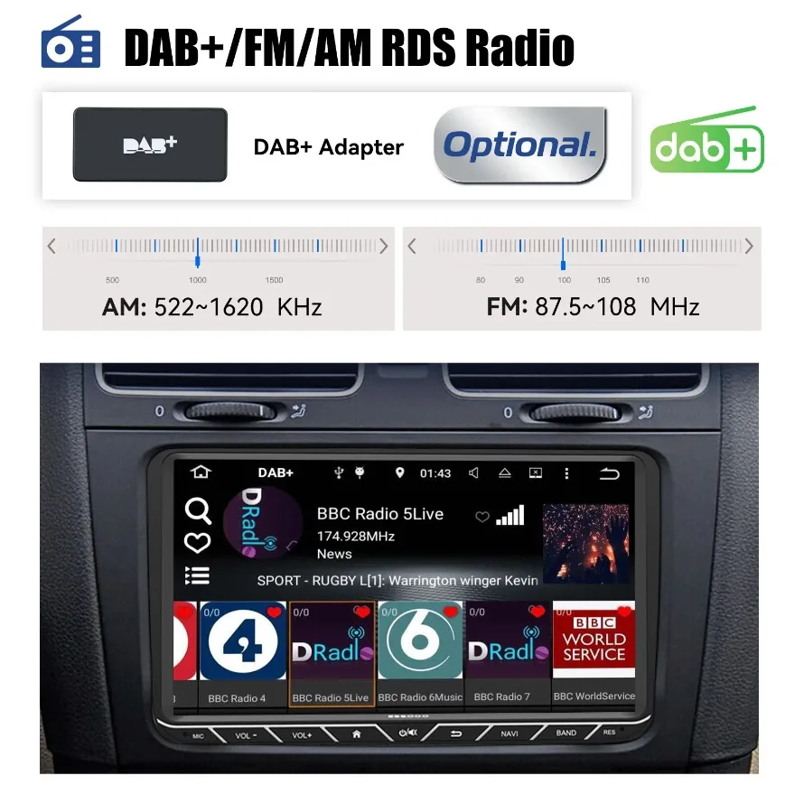 ESSGOO Android 14 Apple CarPlay Android Auto Drahtlos 6+128GB Für VW GOLF MK5 MK6 Autoradio IPS Touchscreen 9 Zoll 8 Kern GPS Navigation KI-Steuerung Radio 4G WIFI FM/AM USB Spiegel Link DSP Sound – Detail 16