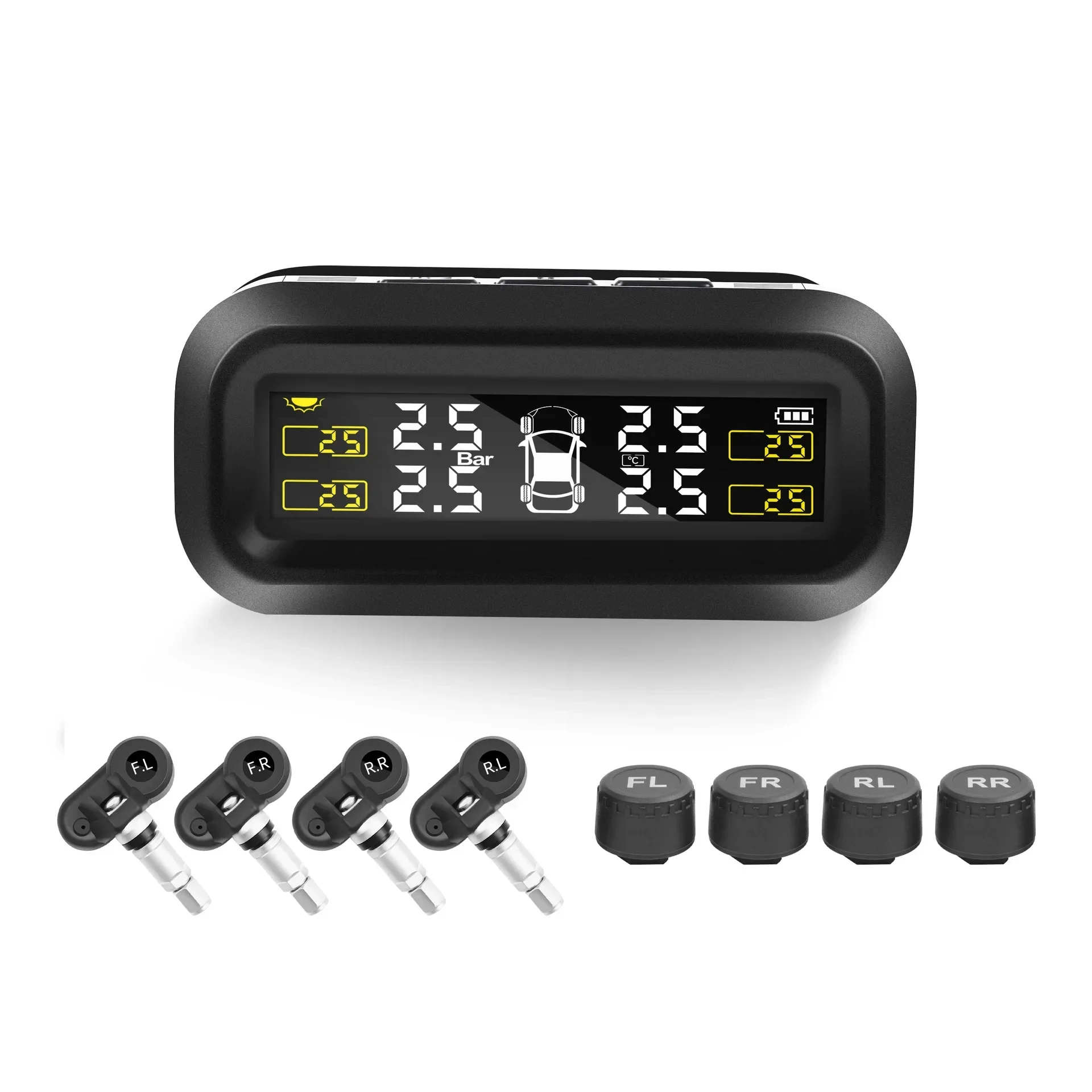 Monitoraggio della pressione dei pneumatici Monitor dei pneumatici automobilistici Alimentatore wireless solare Pressione dei pneumatici TPMS esterna integrata