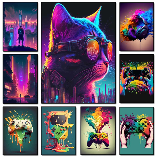 Cheap Gamer Controller Cool Gaming Poster and Prints Spel Kawaii Headphones  Colorful Picture Wall Art Canvas Painting Room Decor Gifts