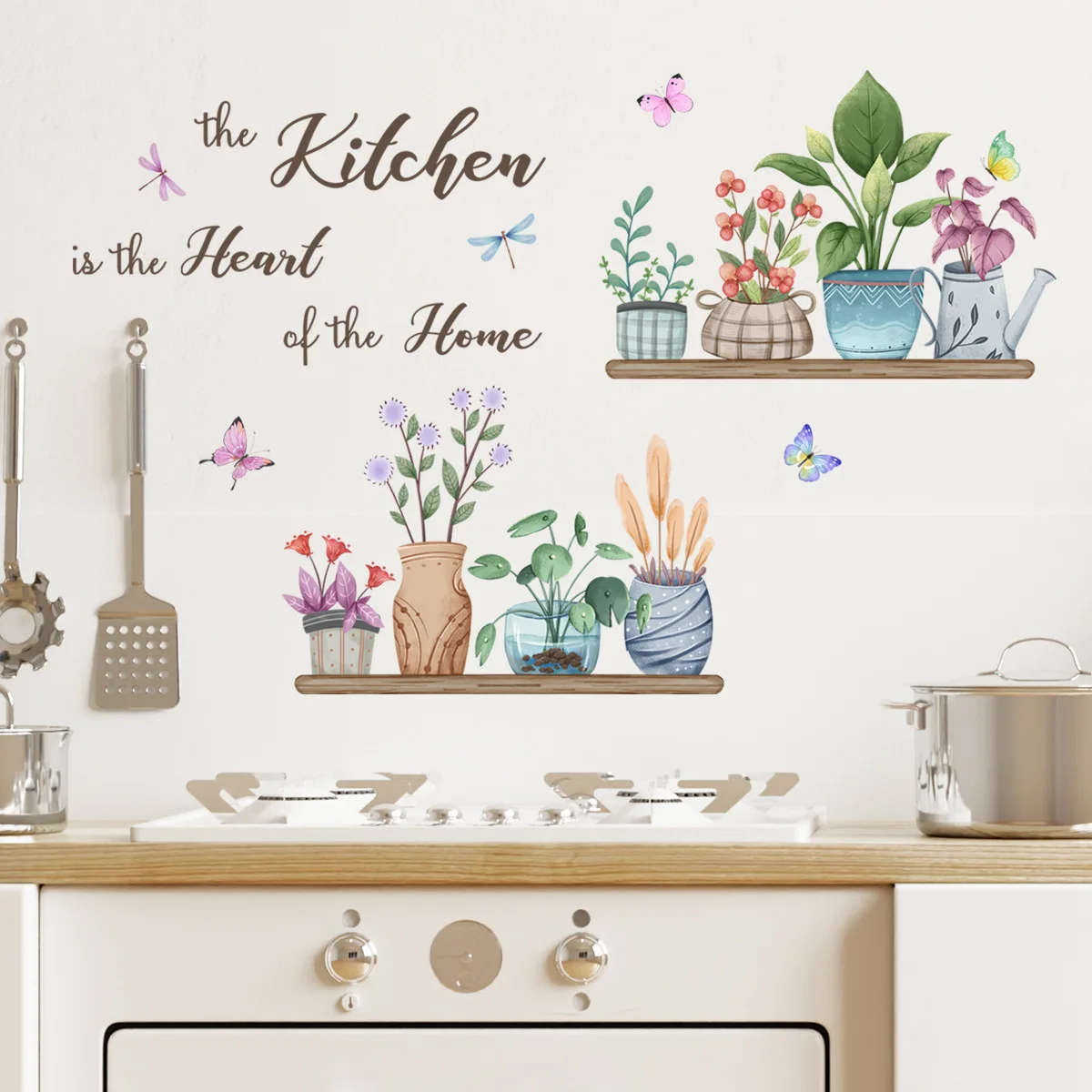 30*90cm English Kitchen Potted Butterfly Wall Sticker Background Wall Kitchen Living Room  Decorative Mural Wall Sticker Ms4252 1 10pcs led candle bulb c37 3w 5w 6w 7w e14 e27 b22 220v 240v highlight suitable for kitchen living room office hotel