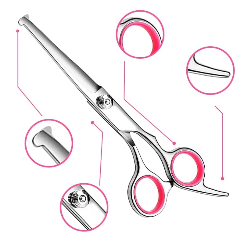 Pet Grooming Scissors Round Head Professional Stainless Steel Dog Hair Scissors Pet Professional Dog Grooming Kit for Cat