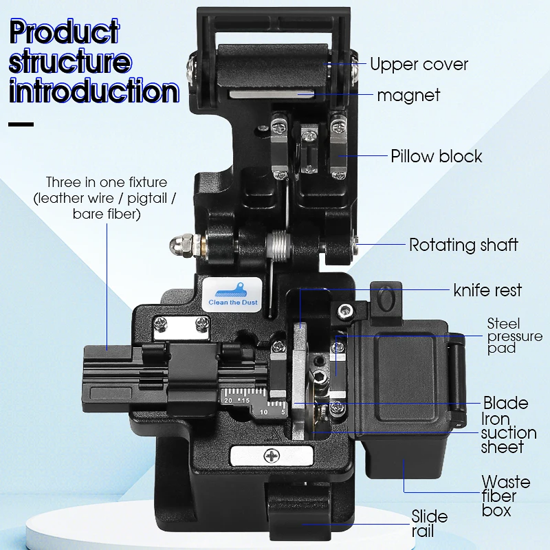 AUA-X1 Fiber Cleaver FTTH Cable Fiber Optic Cutting Knife Tools Cutter Three-in-one Clamp Slot High Precision 24 Surface Blade