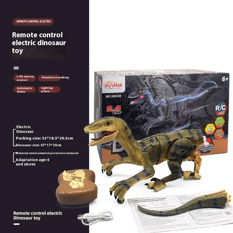 Raptor Robot Remote Control Electric Dinosaur Toy Sound And Light Simulation Mechanical Dinosaur Model Boy Toy Children'S Gift