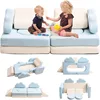 Modular Kids Play Couch 10PCS Kids Modular Couch Colorblocked Corduroy Modular Kids Couch Modular Couch Kids (Beige, Light Blue) 1