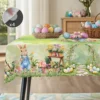 1 Easter Round Tablecloth, 5 Sizes Available, Retro Style Garden Easter Bunny Egg Print Tablecloth, Edge Embossing Process, Spring Garden Tablecloth Decoration, Tablecloth for Daily Home Kitchen, Terrace Use, Easter Decoration 1