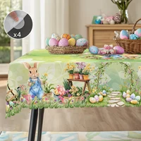 1 Easter Round Tablecloth, 5 Sizes Available, Retro Style Garden Easter Bunny Egg Print Tablecloth, Edge Embossing Process, Spring Garden Tablecloth Decoration, Tablecloth for Daily Home Kitchen, Terrace Use, Easter Decoration 1