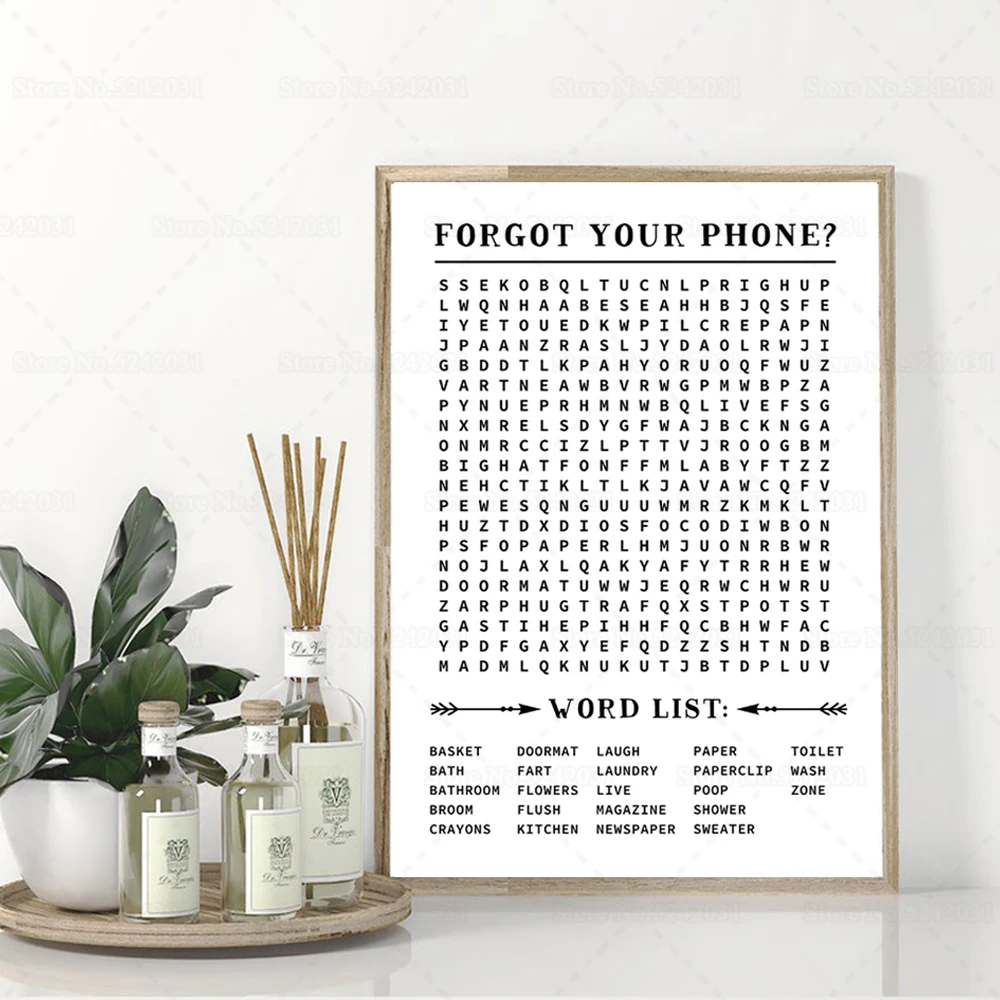Funny Word Search Poster For Bathroom Crossword Puzzle Canvas Painting 