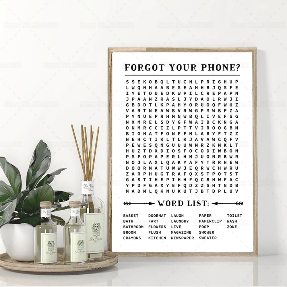 Funny Word Search Poster for Bathroom Crossword Puzzle Canvas Painting  Bathroom Wall Art Decoration