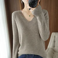 New Cashmere Women's V-neck Pullover Lace Neck Hollow Out Design Casual Knitted Long Sleeve Women's Sweater Autumn And Winter - Image 4