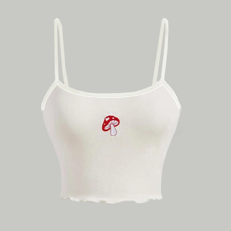 

Punk Grunge Knit Sleeveless Camisole Women's Mushroom Embroidery Crop Tops Y2k Clothes Aesthetic Girls Inner Wear Sexy Tank Tops
