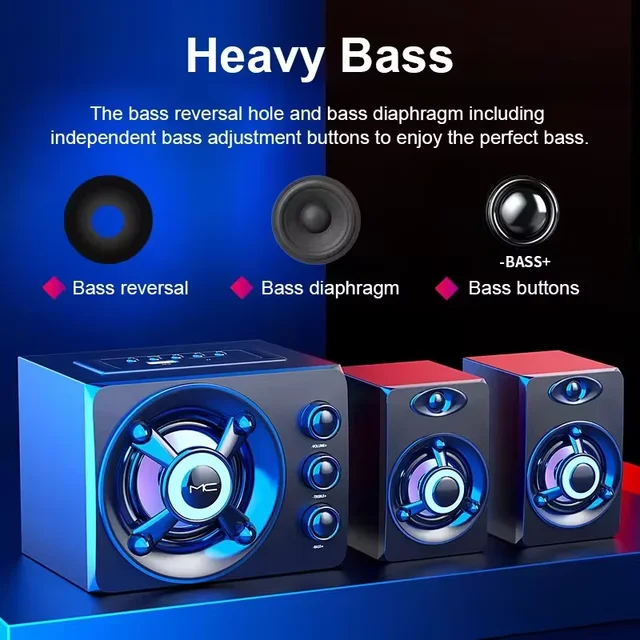 Professional Computer Audio Full Set DJ Sounds System BT Speakers with Amplifier Colorful LED Light Wired Subwoofer Speaker Set - Image 4