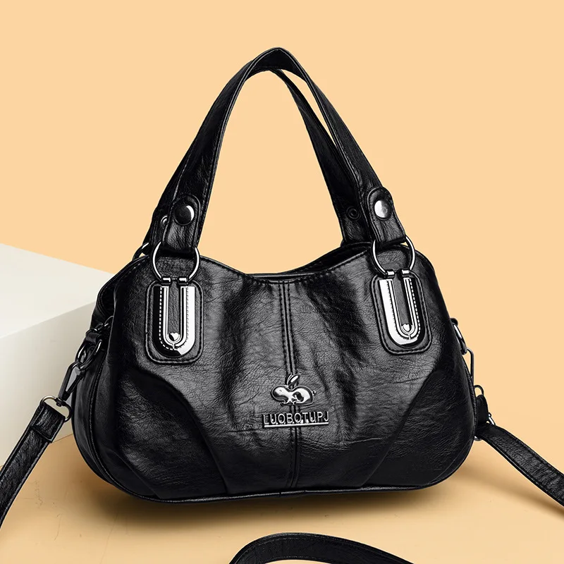 New Fashion Women's Soft Leather Shoulder Bag Trendy Large Capacity Handbag for Middle Aged Moms