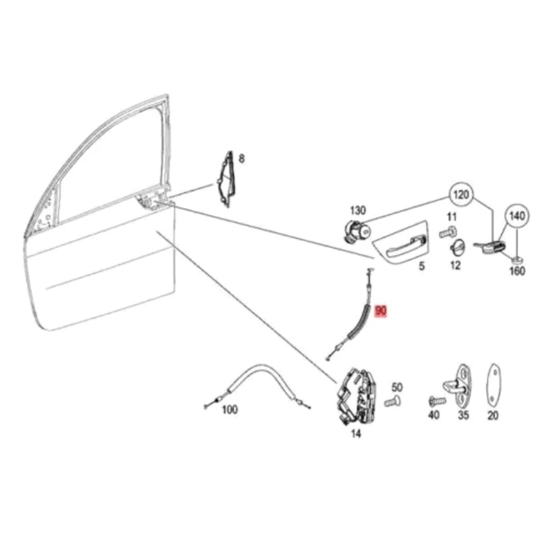 스마트 카 Forfour(454) 40GF용 전면 외부 도어 핸들 케이블 A4547230169