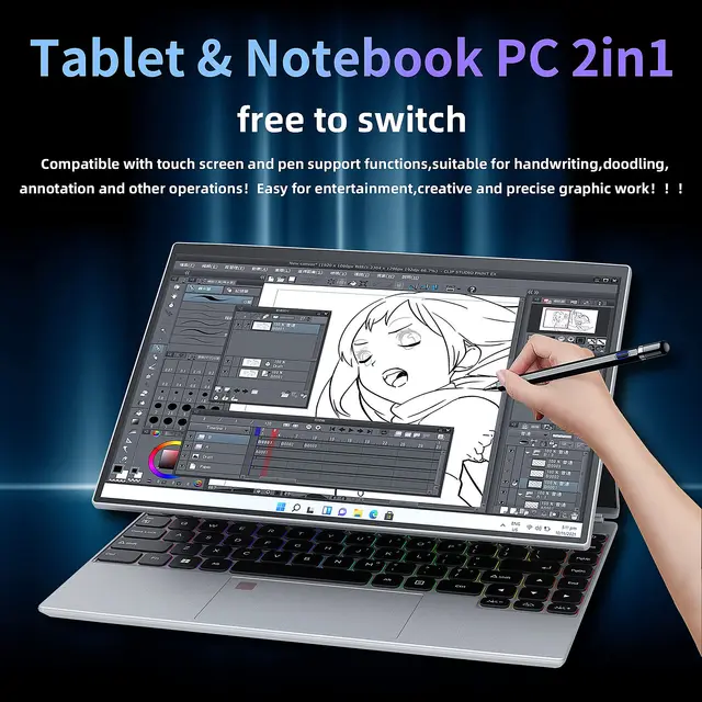 CRELANDER 4 in 1 Laptop 14 inch Touch Screen Celeron N5105 16GB Ram Windows 11 Tablet PC Notebook Computer For Student Business - Image 2
