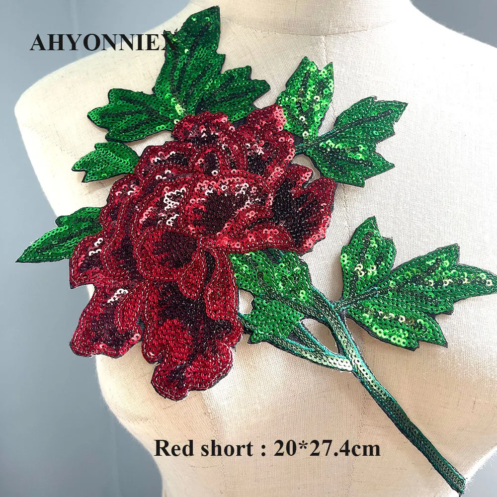 1-teiliger großer roter rosa Blumen-Patch mit Pailletten, Patch für Kleidung, Kleidung, Aufkleber, Applikationen, zum Aufbügeln – Detail 7