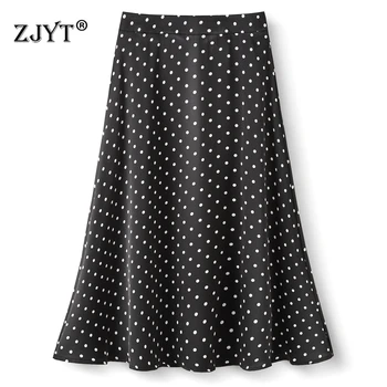 ZJYT Summer White Skirts for Woman 2026 New Fashion Elegant Chic Dot Print Vintage Midi Casual Skirt Ladies Bottoms Party Work