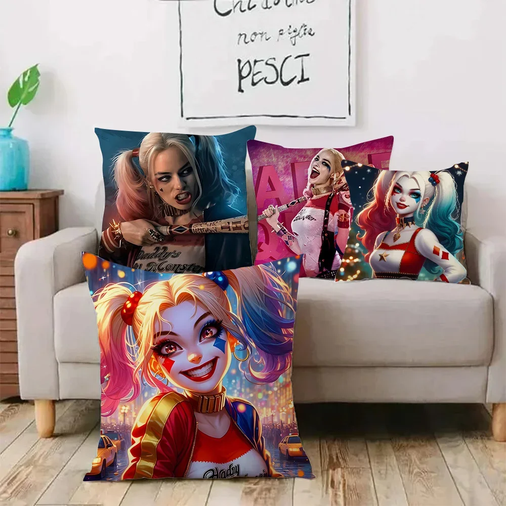 Pillow Covers Cartoon Funny Harleys Quinns Sofa Decorative Home Double-sided Printing Short Plush Cute Cushion Cover