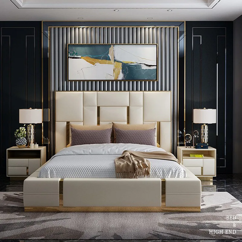 

Bedroom furniture Italian light luxury bed post-modern simple double bed high-grade villa princess leather bed