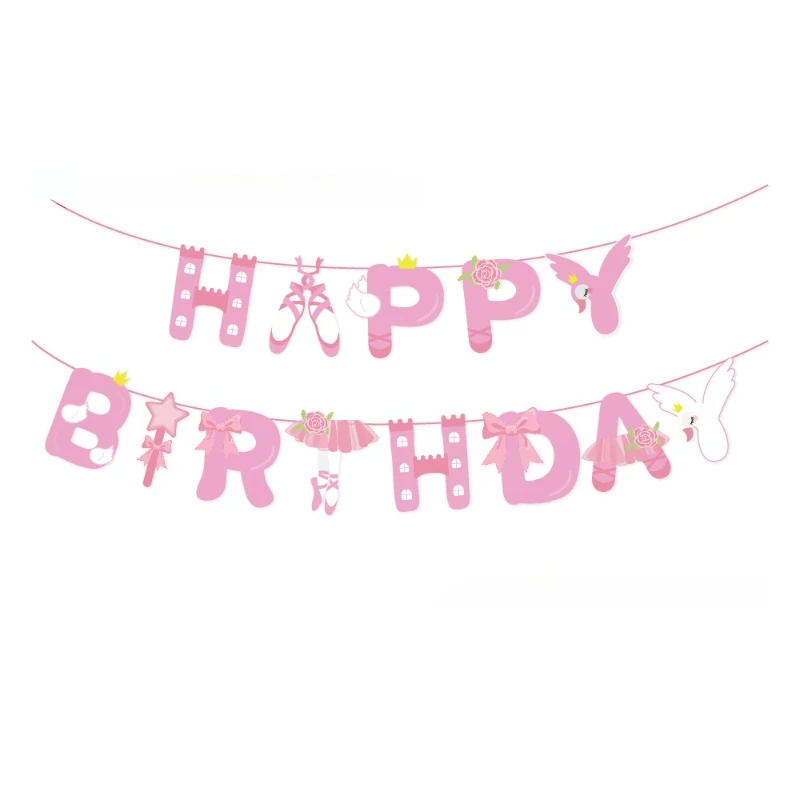 Description Picture 2 of itemPink Swan Dance Ballet Party Balloon Set Ballet Flag Banner Disposable Party Tableware Girl Birthday Decoration Supplies