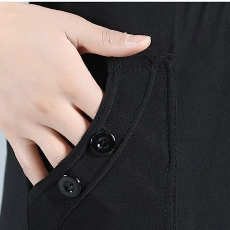 2023 Autumn and Winter Women's High Waist Pocket Button Patchwork Loose Folds Fashion Casual Elegant Commuter Straight Leg Pants