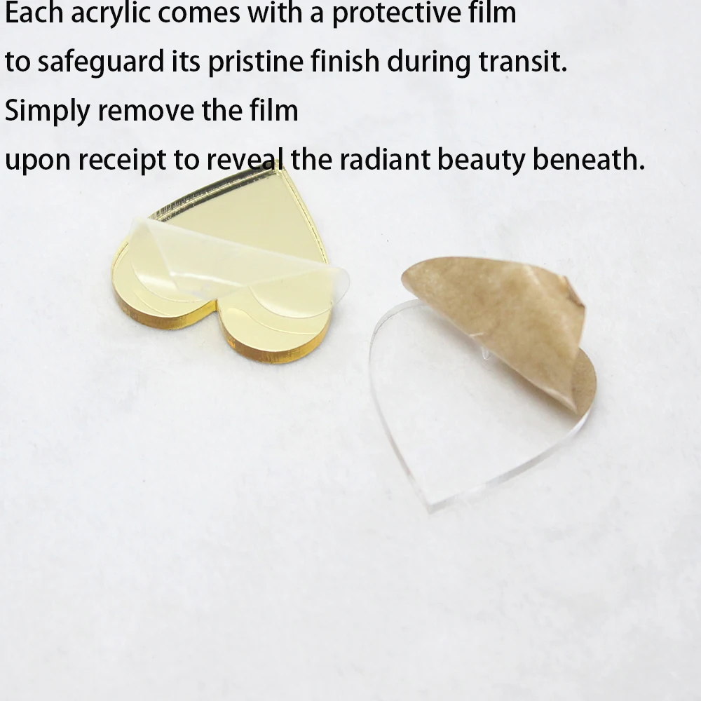 Description Picture 2 of item100pcs Personalized Acrylic Mirror Love Hearts Engraved Name Tags Hole Wedding Table Centerpieces Baby Shower Decor Favors