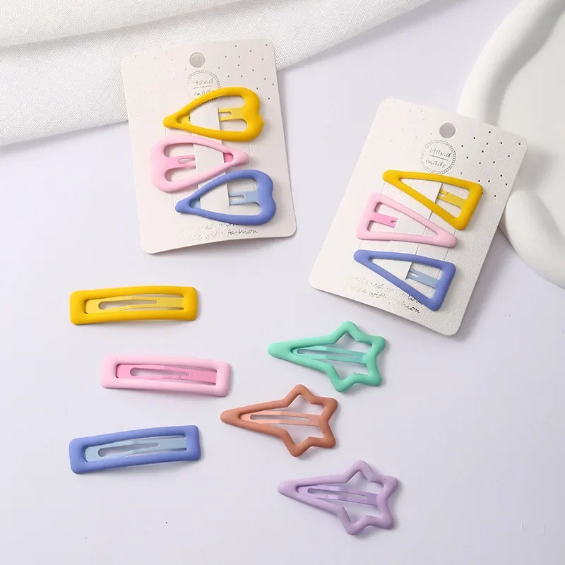 3Pcs/Set New Girls Fashion Color Geometric Stars Ornament Pink Hair Clips Adult Sweet Hairpins Female Hair Accessories