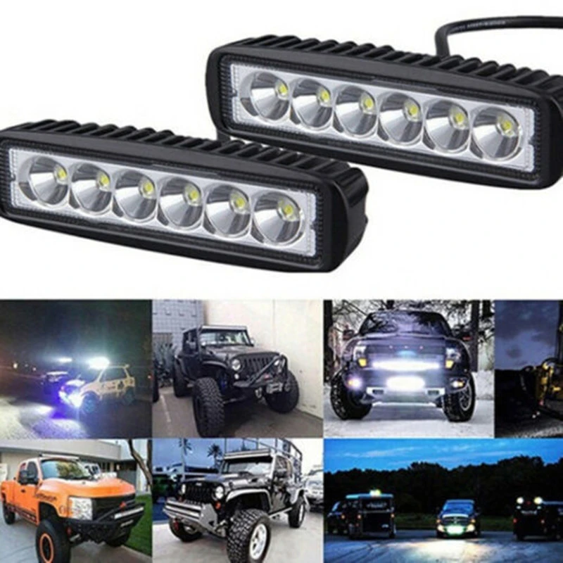 2pcs 18w 6 Led Car Work Light Drl Spotlight High Bright Waterproof Auto