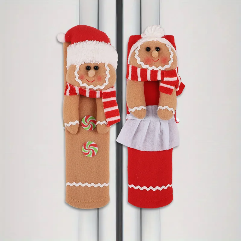 2pcs/set Christmas Refrigerator Door Handle Covers Gingerbread Man Home Kitchen Decoration New Year Holiday Supplies Xmas Gifts