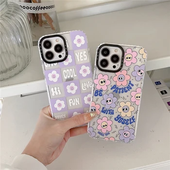 Cute Smiley Purple Flowers Graffiti Case For iPhone 1