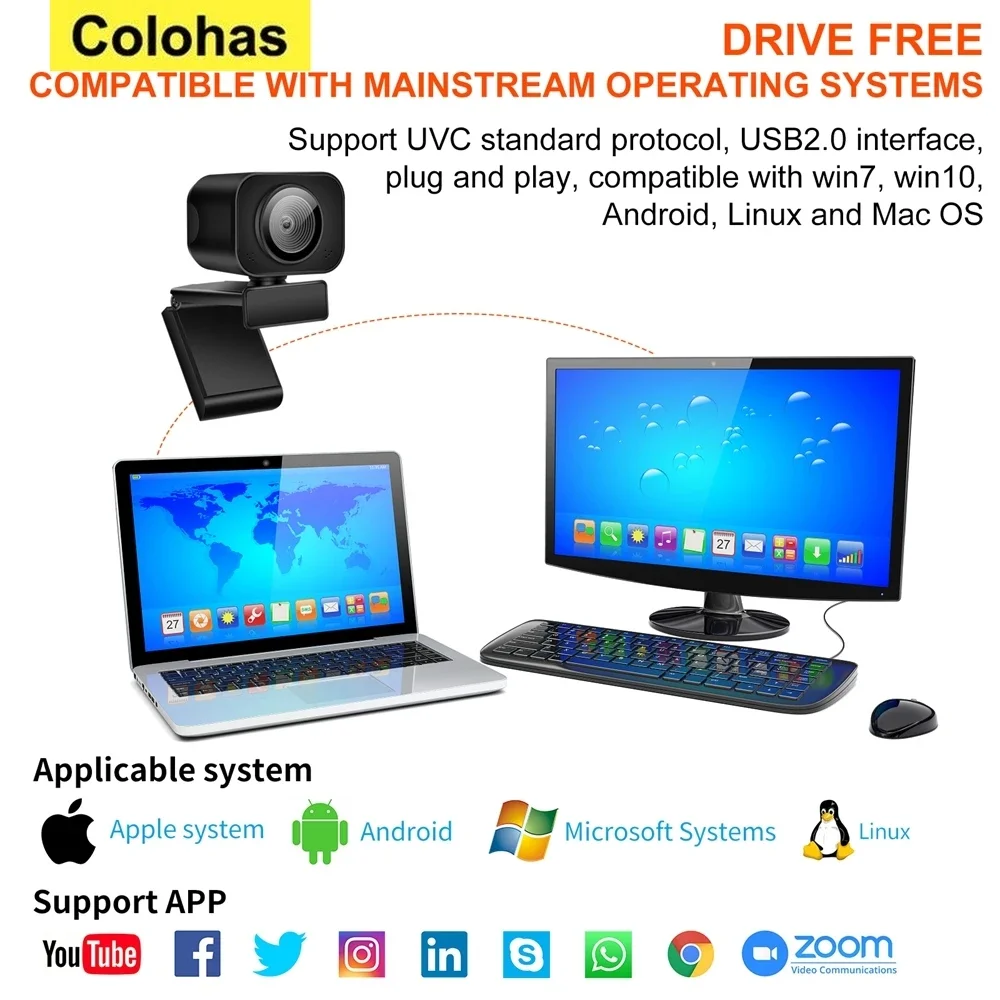 1PC 2K Full HD 1080P Web Camera Autofocus With Microphone USB Web Cam For PC Computer Mac Laptop Desktop YouTube Webcamera