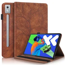 3D Tree Embossed Wallet Tablet Case for Pad Pro 2025 TB375FC (Brown)