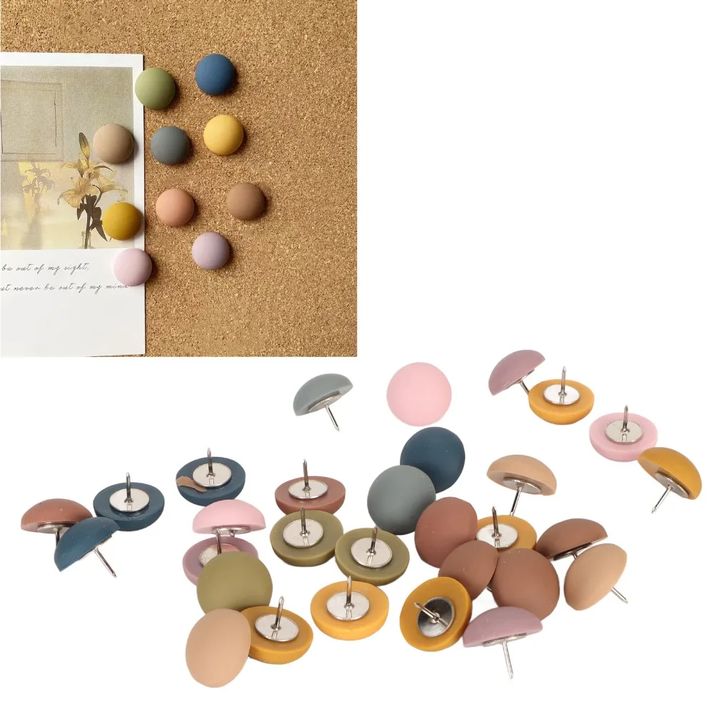 30Pcs 모란디 컬러 라운드 헤드 푸시 핀 장 무광택 라운드 헤드 푸시핀 내구성 다기능 라운드 헤드 핀 DIY 사진 벽