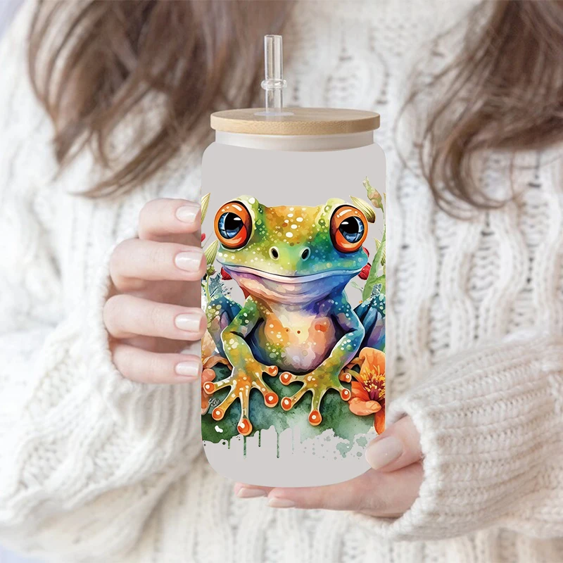 UV DTF Transfer Sticker Animal Frog Turtle for 16oz Libbey Glasses Wraps Bottles Cup Can DIY Waterproof Decals D13817