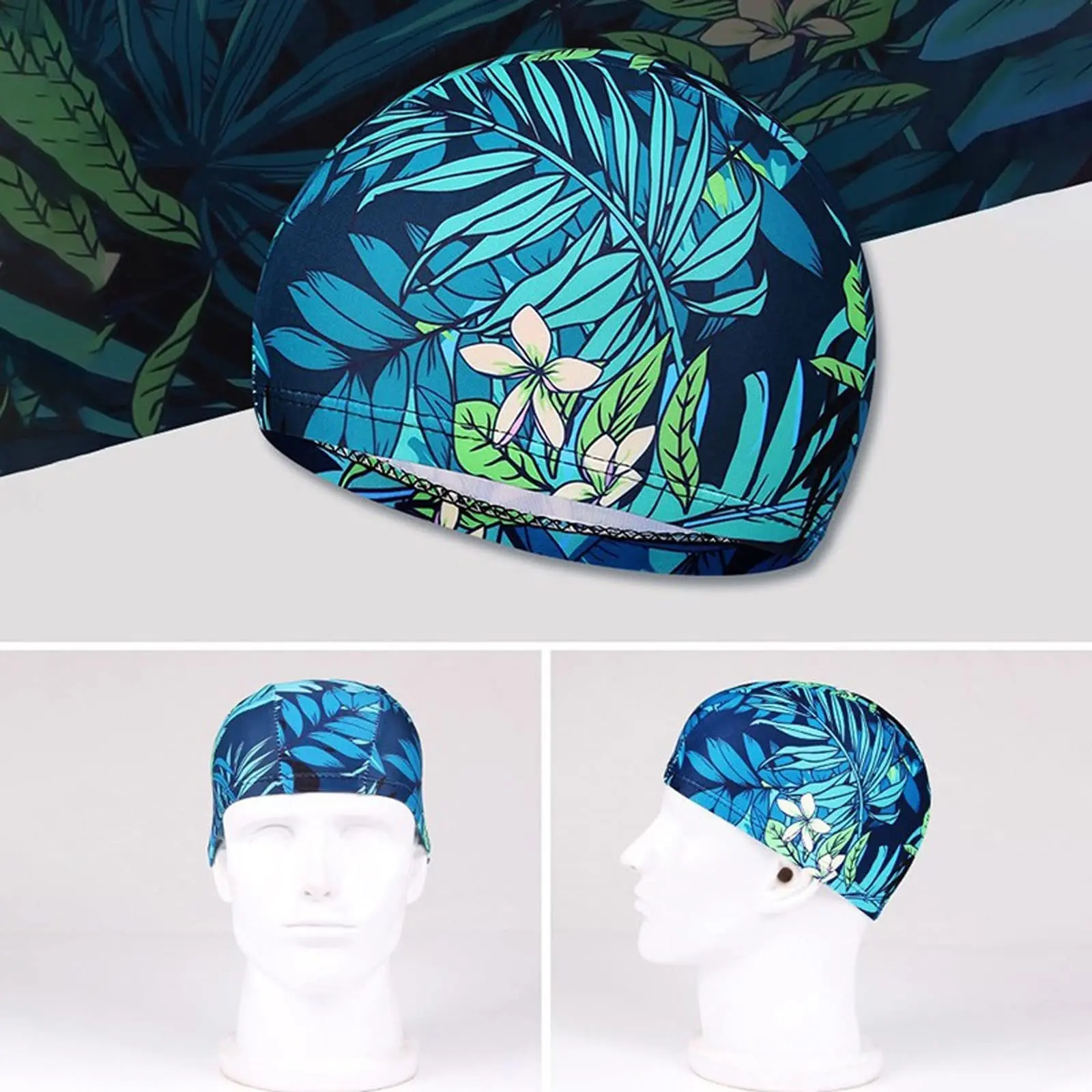 Swimming Cap Waterproof Leaf Print Ear Protection Non-Slip Design Adults Pool Beach Summer Fun