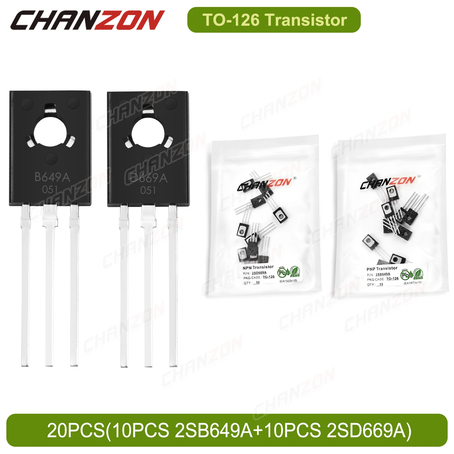 Original 20PCS (10PCS 2SB649A + 10PCS 2SD669A) TO-126 NPN PNP Transistor Kit Bipolar Junction Fets Integrierte Schaltungen BJT