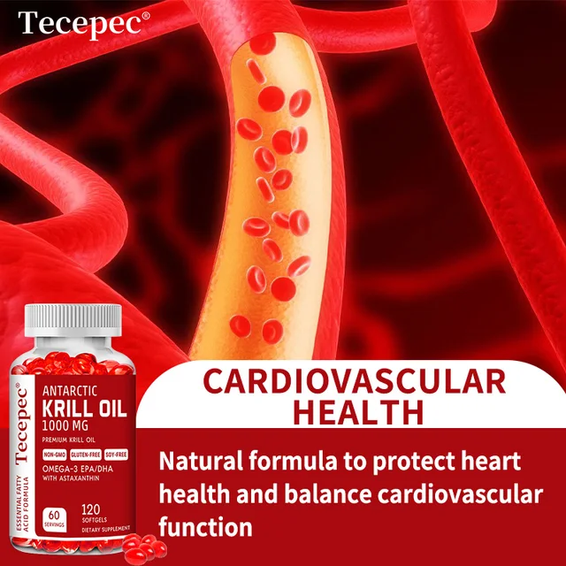 Antarctic Krill Oil 1000 Mg with Omega-3 EPA, DHA, Astaxanthin and Phospholipids for Heart, Brain and Skin Health Support