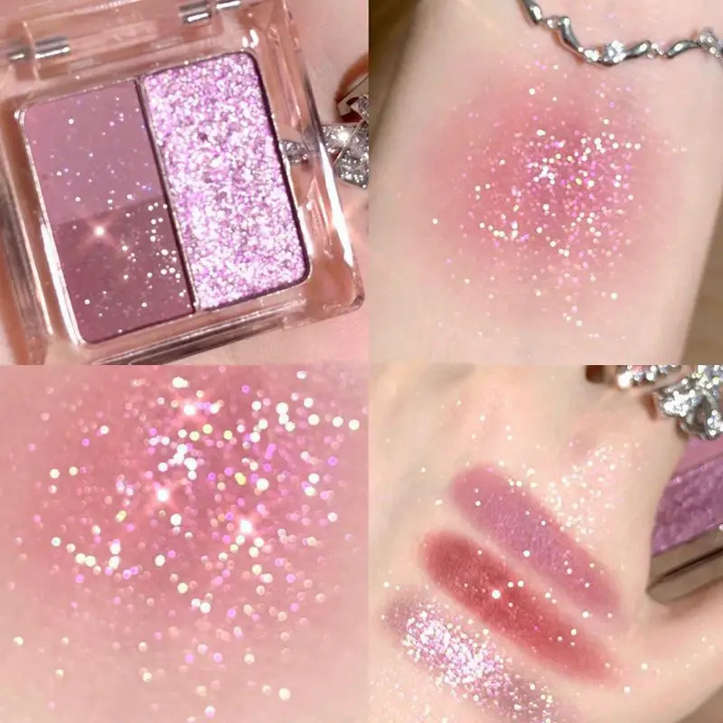 Compact 3-Color Glitter & Matte Purple Eyeshadow Palette – Waterproof, Long-Lasting Shimmer Pigment