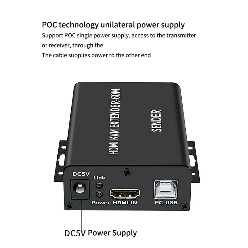 Transmissor e receptor do kvm de 60m, extensor hdmicompatible, cat5e, cat6, ethernet, 1080p, áudio, conversor video, usb, teclado, rato, PC