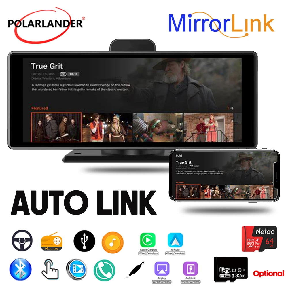 

Car Monitor T94 Bluetooth 5.0 WiFi Wireless Carplay Android Auto 4k HD 10" 1080P Built-in DVR ADAS AHD camera Smart Widescreen