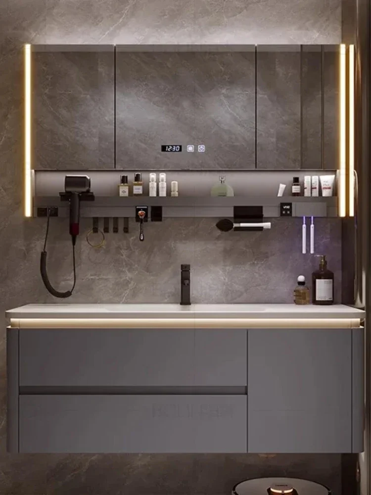 Italian Minimalism Bathroom Cabinets Wall-mounted Fog Removal Storage Smart Mirror Cabinets Shelves Furniture Mueble Lavabo FYBC
