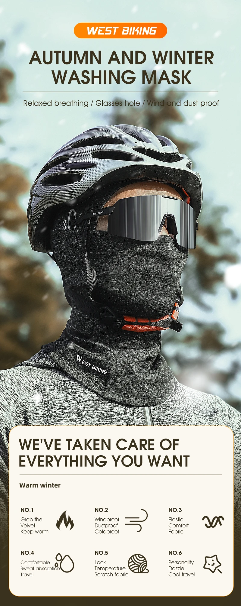 WEST BIKING Winter-Fleece-Sturmhaube, Vollgesichtsmaske, winddicht, thermisch, Unisex, Skifahren, Radfahren, Kopfbedeckung, Fahrradhelm, Liner, Sportausrüstung – Detail 29
