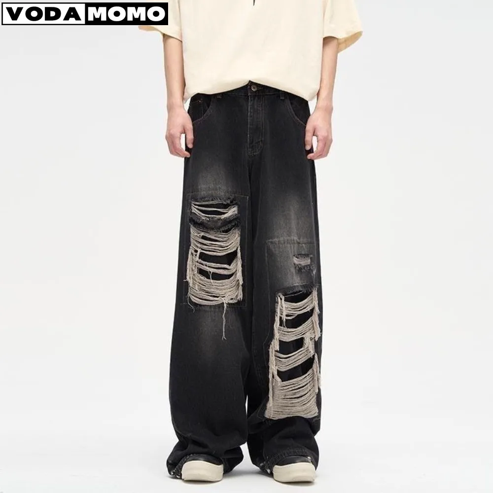 Patch Design Danneggiato Senso Nicchia Jeans Uomo Streetwear Jeans Strappati Y2K Jeans Da Uomo Jeans A Gamba Larga Pantaloni Unisex Abbigliamento Uomo