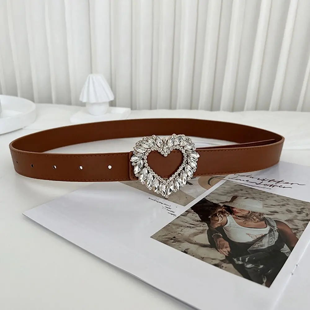 

Belts All-match PU Leather Zircon Buckle Rhinestone Women Waistbands Dress Waist Belts Crystal Heart Belts Trouser Decoration