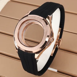 Silver Square Watch Case with Black and Blue Rubber Strap & Sapphire Crystal (Rubber Strap)