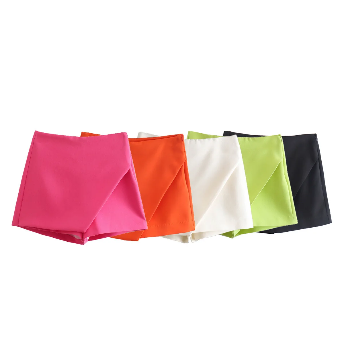 

Traf Shorts New Women's Fashion Asymmetrical Skirts Candy Color Lady Zipper Fly Pocket Hot Short Chic Pantalone Cortos De Mujer