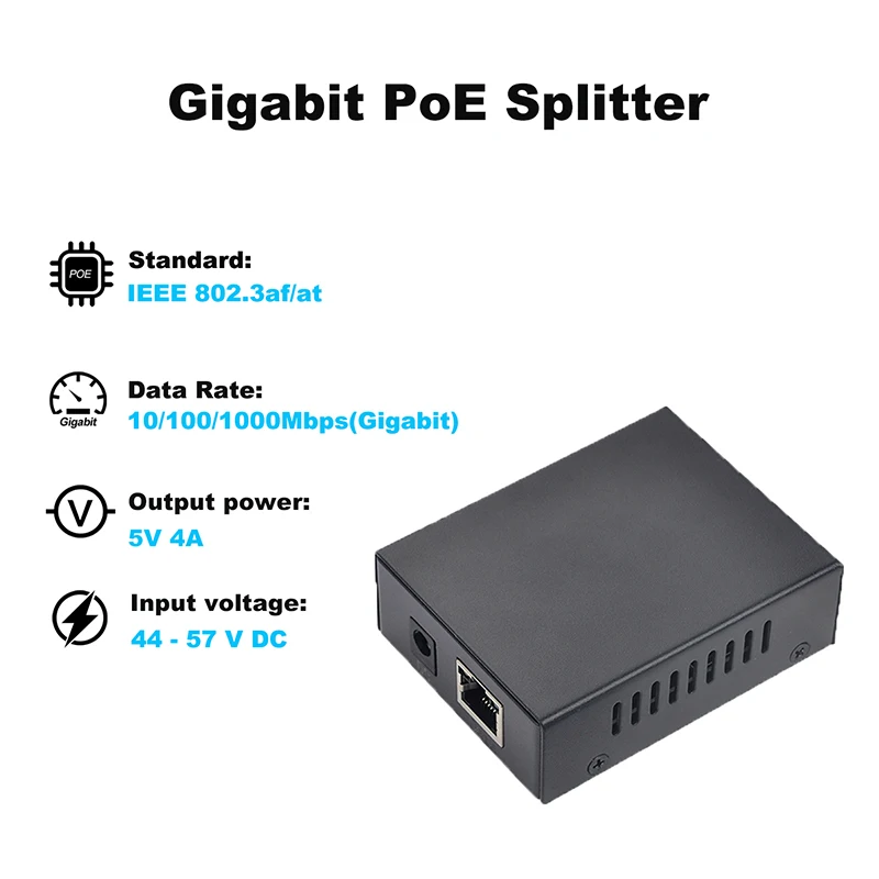 기가비트 POE 분배기, 표준 호환 10,100,1000Mbps 전력, 5V 4A POE-DC 및 RJ45 어댑터 분배기, IEEE 802.3af/at