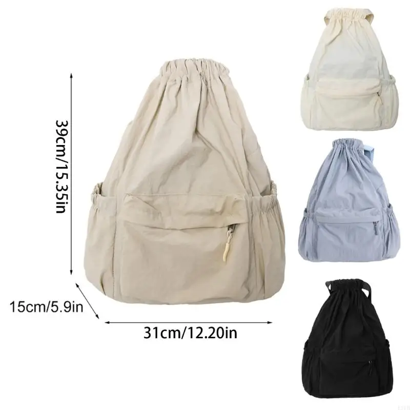 E8FB Trendy Canvas Drawstring Backpack Large Capacity School and Travel Bag for Teens and Adults Solid Color Daypack Book Bag 6