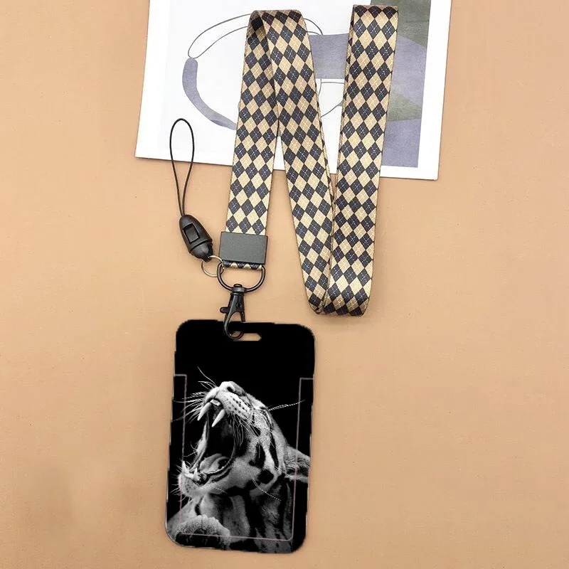 Versatile Animal Print Lanyard with ID Badge Holder & Charm
